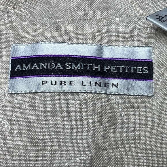 Amanda Smith Petites Pure Linen Jacket Blazer Beige Embroidered Size 12P - Picture 14 of 16
